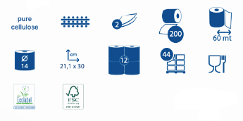 Handtuchrollen Küchenpapier abziehbar 60 meter, 200 Blatt, 12 Rollen per Pack 2-Lagig - Eco-Label