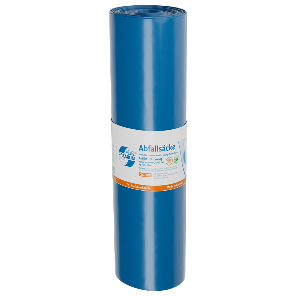 PREMIUM PLUS Müllsäcke, 120 Liter, blau aus LDPE