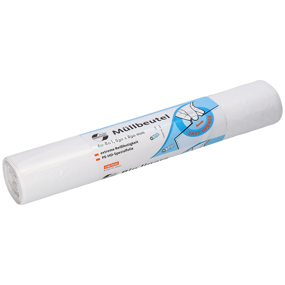 UNIVERSAL PLUS Müllbeutel, 60-80 Liter, 10 my, weiß aus HDPE