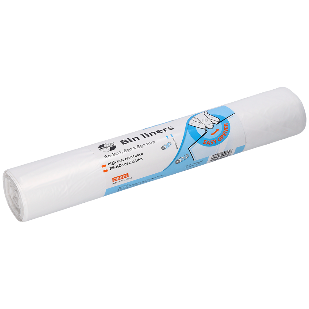 UNIVERSAL PLUS Müllbeutel, 60-80 Liter, 10 my, weiß aus HDPE