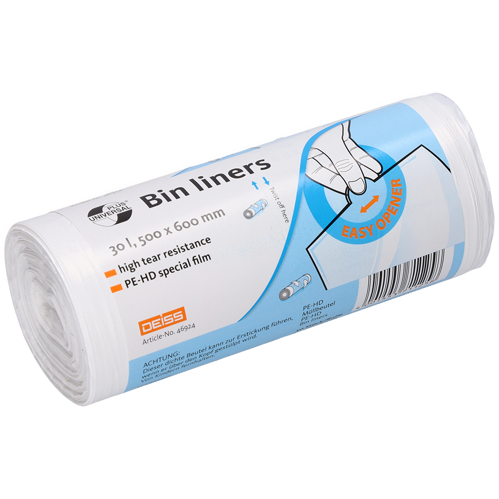 UNIVERSAL PLUS Müllbeutel, 30 Liter, 10 my, weiß aus HDPE