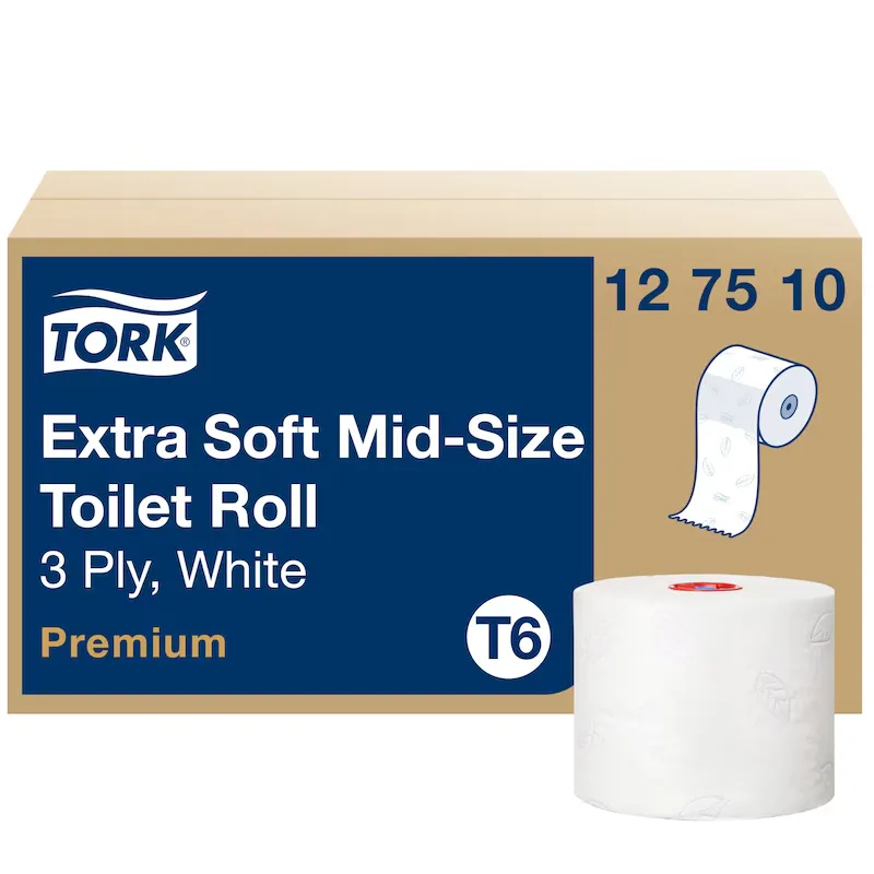 Tork Premium Extra Weiches Midi-Toilettenpapier (T6) – 3-lagig, Weiß, 27 Rollen (Art.-Nr. 127510)