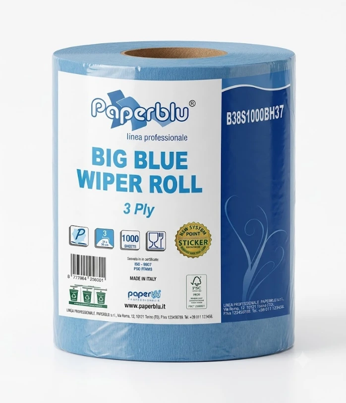 Industrie Papier Blau, 3-Lagig Premiumpapier, 37x34cm, 34 Diameter. 1 Rolle = 1.000 Blatt, 340meter