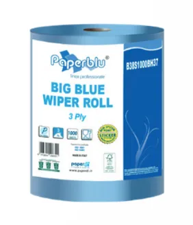 [PI-25131] Putzpapier Blau, 3-Lagig Premiumpapier, 37x34cm, 34 Diameter. 1 Rolle = 1.000 Blatt, 340meter