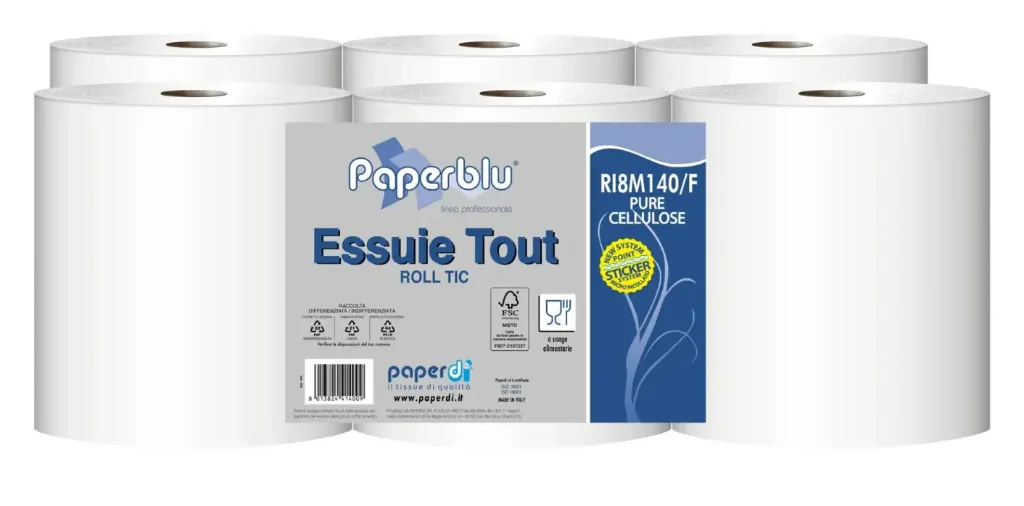 [PI-260140/f] Paperdi Paperblue Essuie Tout – Autocut Handtuchrollen, 2-lagig, 140m (6 Rollen), Pure Cellulose