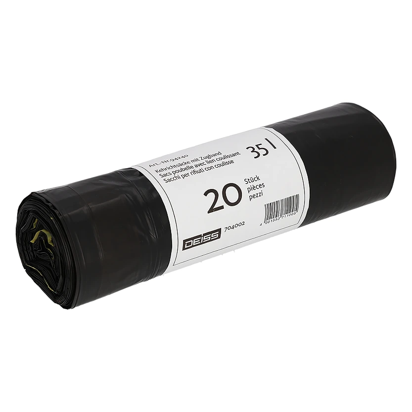 [D-94240] 35 Liter Müllsäcke mit Zugband - 600x600mm, 20 Rolle a 20 Stk = VE 400 Stk