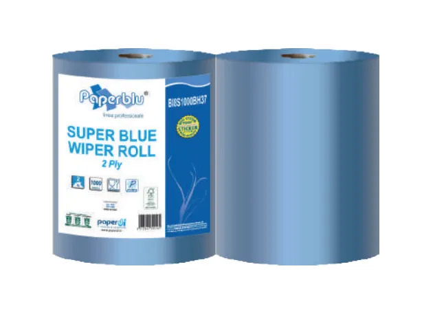 Blue industrial roll 2-ply, 1000 sheets, 2 rolls = pack. Diameter 29cm, 37x24cm