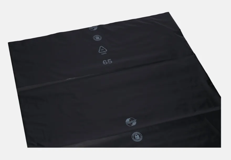 PREMIUM® Müllsäcke 120L – Extra stark (60 µm), 100% Recycling- Schwarz LDPE 25 Stück/Rolle, 250 Stück/Karton - 800x1000mm