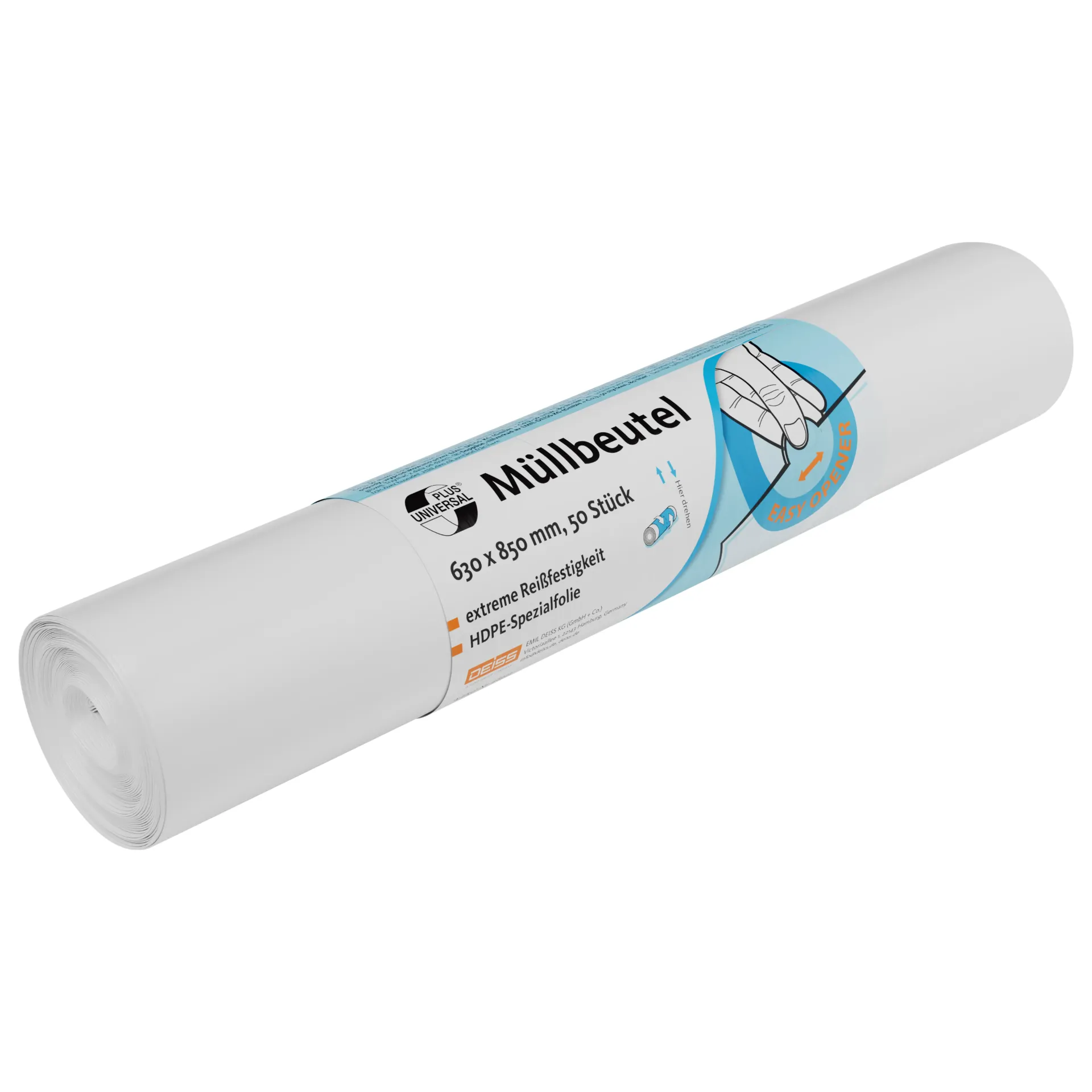 UNIVERSAL PLUS® 60-80L Müllbeutel Weiß – Klimaneutral & Reißfest (630 x 850 mm) - 10 Rollen a 50Stk